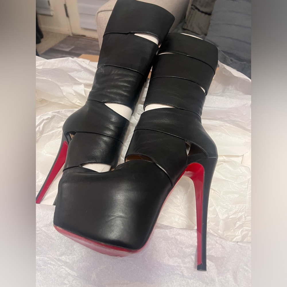 💯 Authentic Christian Louboutin “Bandita” Black Leather Boots 160mm Size 36.5!! - Picture 14 of 15